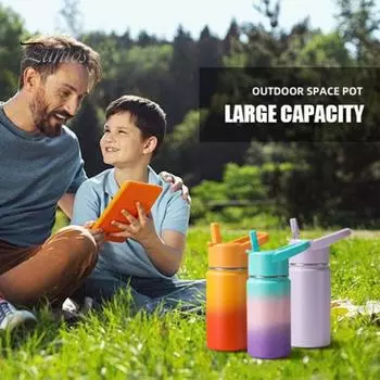 350 мл вакуумная бутылка с соломинками, термос из нержавеющей стали для школы, герметичная бутылка для воды для малышей, для мальчиков и девочек, для приключений на свежем воздухе 350ml синий