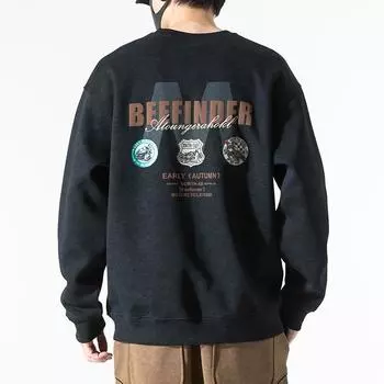 Тяжелый свитер 350 г Мужской Свободный Большого размера Толстый Американский Модный Бренд С принтом Базовая футболка Универсальная Куртка с круглым вырезом M серый