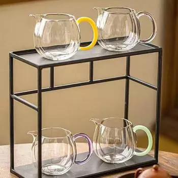 350ml 12oz Heat-resistant Transparent Glass With Pink Yellow Handle Tea Dispenser Coffee Milk Master Sharing Mug Cup 1 Piece 301-400ml