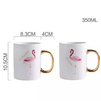 350ml Flamingo Mug Ceramic Milk Mug with Golden Handle Porcelain Water Cup Breakfast Juice Mug Drinkware 350ml