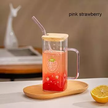 350ml Glass Straw Cup With Scale Clear Tumbler With With Lid And Straw Iced Coffee Handle Cup Drinking Mug For Juice Milk Tea