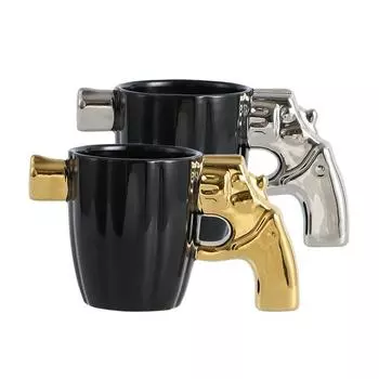 350ml Novelty Mug Revolver Handle Mug Coffee Cup Ceramic Personalized Decorations for Coffee Tea Milk 3D Mold Non-slip Glaze Cup 350ml золотой