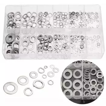 350pcs M3-M10 Stainless Steel Spring Washer Flat Washer Assortment With Box New