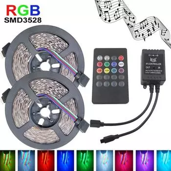 3528 RGB Светодиодная лента Гибкий свет 10M 600Led / m Музыкальный ИК-пульт дистанционного управления DC12V Украшение дома