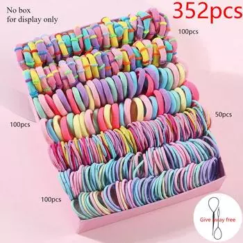 352 шт. Детские аксессуары для волос Кожаные резинки Карточки Комбинированный набор Детские кольца Заколки для волос по бокам Bab Бесшовные