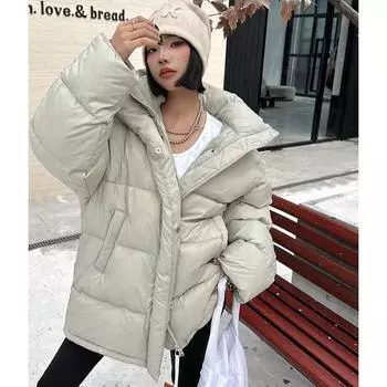355 г 90 белый гусиный пух высокого качества 2024 новый универсальный пуховик хлеб свободный большой размер пальто Average size within 80 kg