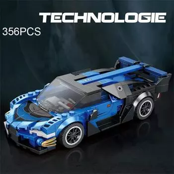 356 шт., строительные блоки суперкаров, классический чемпион, гоночный автомобиль, модели MOC, сборные кирпичи, праздничные рождественские подарки для детей чёрный/синий