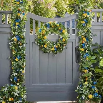 35/40/50 см Венок на День святого Валентина Весна Лето Гвоздика Венок для входной двери с синими и желтыми цветами Дверной венок с гранатами и маргаритками для свадьбы 35cm