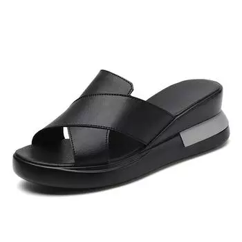 35-40 летние женские большие модные однотонные высокие сандалии на толстой подошве нескользящие тапочки женская обувь 35 чёрный