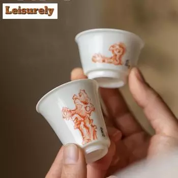 35/40 мл расписанная вручную чашка для чая из камня озера Тайху, белая фарфоровая чашка для мастера, персональная чашка для медитации, чашка для запаха, чайный набор кунг-фу