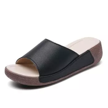 35-41 Летние женские большие модные толстые высокие сандалии из одной соломы повседневные туфли для мам 35 чёрный