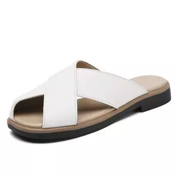 35-41 Летние женские большие размеры Модные однотонные повседневные женские туфли Baotou Half Drag Сандалии 35 белый