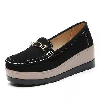 35-41 Женские туфли больших размеров на толстой подошве для мам Женские кожаные туфли Туфли из бисквита Повседневные женские туфли 35 чёрный