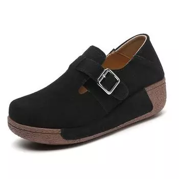 35-41 Женские туфли-лоферы на толстой подошве, большие размеры, туфли-качалки, повседневная женская обувь в стиле ретро 35 чёрный