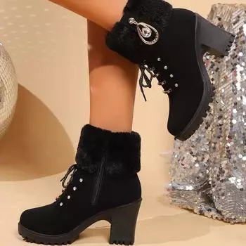 35-422024 Autumn and winter new thick heel short tube women s retro versatile lace-up fashion boots 35 коричневый