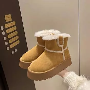 35-42 размер Большие женские ботинки зимние модные хлопковые туфли толстые теплые толстые подошвы импортные хлопковые туфли 35 чёрный