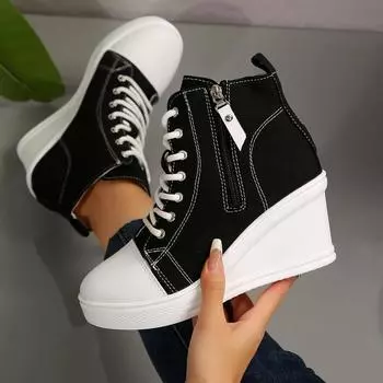 35-42 Женская весна-осень Новая мода Уличная легкая парусиновая обувь для женщин Кроссовки на танкетке с увеличенным каблуком Heig Повседневные кроссовки на платформе 35 бежевый