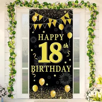 35,43*72,83 дюйма Черное золото С Днем Рождения Дверная крышка 18th 30th 40th 50th 60th Украшения для вечеринки на день рождения для взрослых Товары для дня рождения