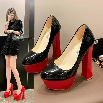 35-43 Big Size Women s High Heels Shoes Sexy Red Sole Thick 16cm High Heels Waterproof Platform Walking Club Single Shoes 35 красный