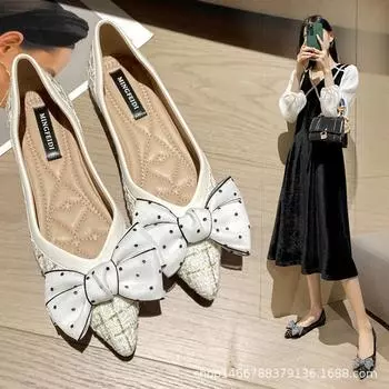 35-43 Большие размеры горошек бант женские туфли на плоской подошве эспадрильи неглубокие мокасины с острым носком клетчатые мокасины кроссовки женские 5 бежевый