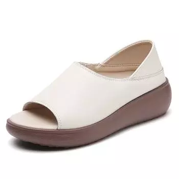 35-43 Летние женские большие размеры, модные однотонные сандалии с толстой подошвой и одной линией, увеличивающие рост 35 бежевый