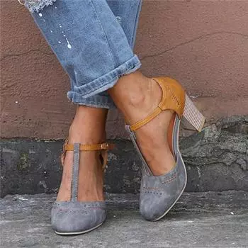 35-43 туфли на высоком каблуке большого размера, женские сандалии на толстом каблуке 35 чёрный