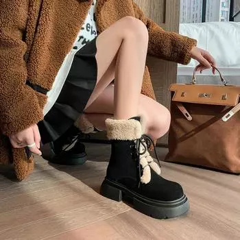 35-43 Wide feet fat fat large size women s shoes 41 retro snow boots women s versatile thick-soled round head non-slip velvet cotton shoes 35