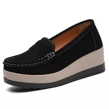 35-43 женские большие толстые подошвы губчатая обувь повседневная универсальная женская обувь одинарные туфли мокасины 35 чёрный