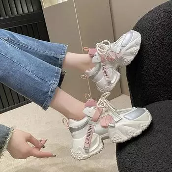 35-43 женские массивные кроссовки 2024 года, дышащая сетчатая платформа, спортивная обувь, женская мода, шнуровка, толстая подошва, повседневная обувь Mujer 35