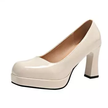 35-44 Обувь больших размеров для женщин Широкие полные ноги Телесный цвет Водонепроницаемая платформа Женские новые туфли на высоком каблуке Грубый каблук 35 бежевый