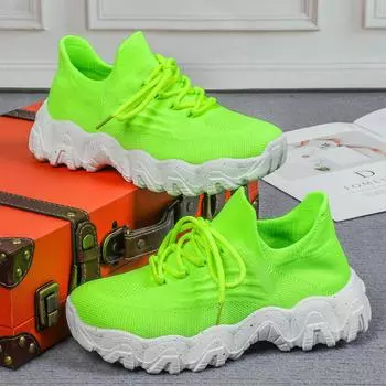 35-44 Spring Summer New Fashion Breathable Knitted Mesh Thick Soled Lace Up Women Tennis Shoes Outdoo Casual Running Sneakersr 35 чёрный