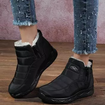 35-45 Хлопковая обувь Женская 2024 Зимние толстые теплые зимние ботинки Большие размеры Женские ботильоны 35 чёрный