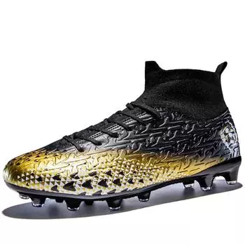 35-45 мужские высокие футбольные бутсы большого размера с длинными ногтями, противоскользящие, противоскользящие, TPR, искусственный капитан, уличные молодежные футбольные бутсы 35 золотой/чёрный