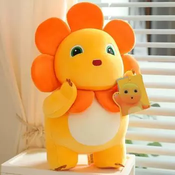 35/45 см Мягкая Милая Подсолнух Молочный Дракон Плюшевая Игрушка Мягкие Игрушки Динозавр с Цветком Мягкая Плюшевая Игрушка для Детей Подарок На День Рождения 35cm оранжевый