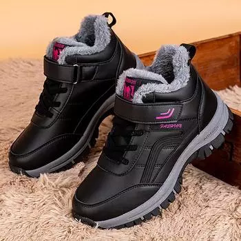 35-45 Зимние высокие хлопковые ботинки для пожилых людей Водонепроницаемые и теплые кожаные туфли для родителей Кроссовки для походов Кроссовки для походов 35 чёрный