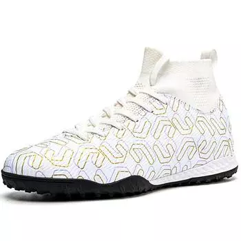 35-45Унисекс футбольные бутсы Молодежные футбольные бутсы большого размера Резиновая мягкая подошва с длинными ногтями AG Профессиональные тренировочные футбольные бутсы с искусственным газоном 35 белый