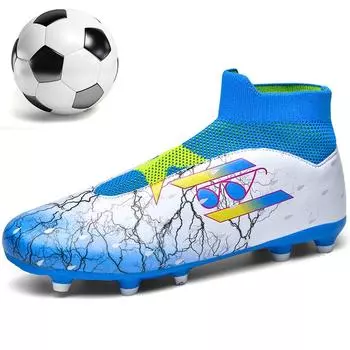 35-45Унисекс футбольные бутсы Молодежные футбольные бутсы большого размера Резиновая мягкая подошва с длинными ногтями AG Профессиональные тренировочные футбольные бутсы с искусственным газоном 35 зелёный