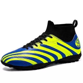 35-46 Мужские футбольные бутсы с высоким верхом и эластичным носком, резиновая мягкая подошва, короткие гвозди, футбольная обувь для мальчиков 35 флуоресцентный желтый