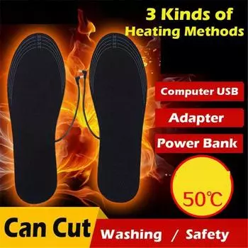 35-46 режущие стельки для обуви с подогревом через USB, теплые носки, коврик, стельки с электрическим подогревом, моющиеся теплые термостельки унисекс