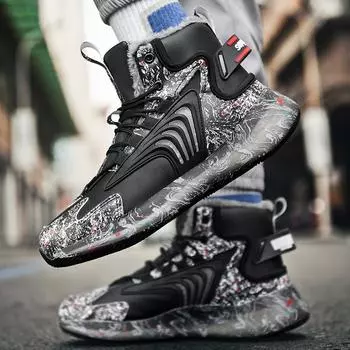 35-46 Зимние Большие Размеры Модные Тенденции Высокий Верх Бархатные Теплые Хлопковые Ботинки Зимние Ботинки Спортивная Повседневная Обувь Обувь Для Пап 35 белый