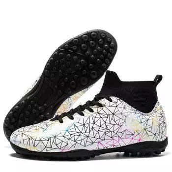 35-46Мужские/женские высокие эластичные носки Футбольные бутсы Резиновая мягкая подошва с короткими ногтями Кожа с искусственным покрытием Молодежные детские футбольные бутсы 35 циан