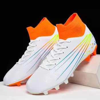 35-47 футбольные бутсы, мужские спортивные бутсы с высокими берцами и длинными ногтями, большие размеры, молодежные спортивные футбольные бутсы, детские 35 белый