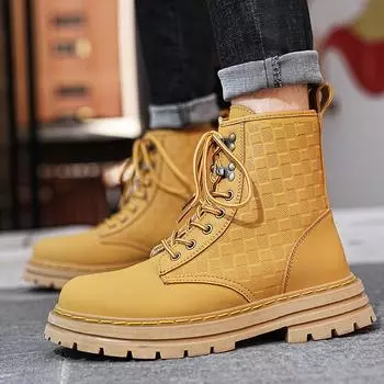 35~47 Genuine Leather Mens Women 2024 Ankle Snow Yellow Black Boots Shoes for Men Military Designer Fashion Casual Winter Spring 35
