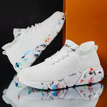 35-47 унисекс большие размеры кроссовки Flyknit легкие дышащие кроссовки повседневные носки обувь 35 белый/разноцветный