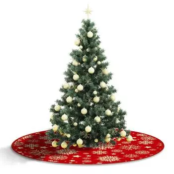 35.4inch Christmas Tree Skirts Snowflake Pattern Red Xmas Tree Mat Christmas Tree Decoration Merry Christmas Decoaration CHINA