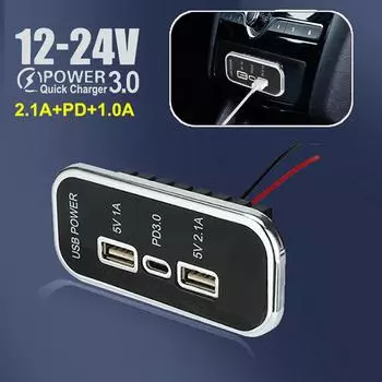 35,5 Вт Двойной USB-разъем для зарядного устройства 3,1 А 5 В PD Тип C Панель для мотоцикла, грузовика, квадроцикла, лодки, автомобиля, автофургона, автобуса, адаптера питания, разветвителя розетки CN