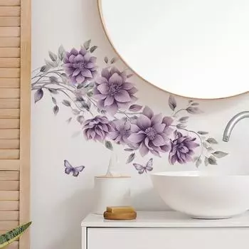 35*60 см съемные фиолетовые цветы бабочки настенные наклейки для спальни гостиной ванной комнаты стеклянное зеркало украшение 35x60CM