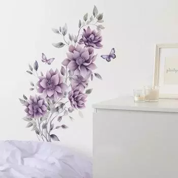 35*60 см съемные фиолетовые цветы бабочки настенные наклейки для спальни гостиной ванной комнаты стеклянное зеркало украшение 35x60CM