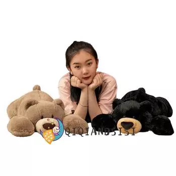 35~75 см лежащая мягкая ленивая кукла медведь пушистый коричневый черный медведь плюшевый спящий друг для подарка на день рождения 35cm коричневый