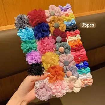 35 красочных заколок для волос с бантами и цветами, аксессуары для волос случайных цветов
